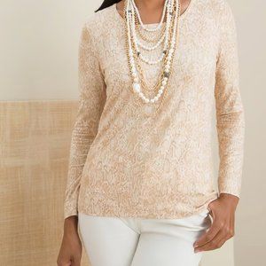 Chicos Size 3 (XL) Beige/Tan/Cream Long Sleeve Rayon Snake Print Top Shirt